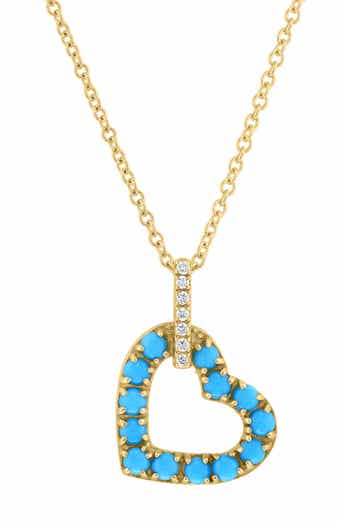 Diamond & Turquoise Heart Pendant Necklace