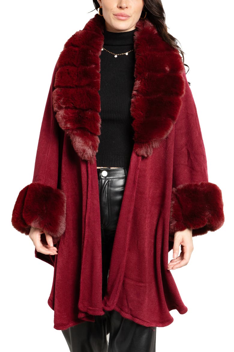 Filippa Faux Fur Trim Cardigan, Main, color, MAROON