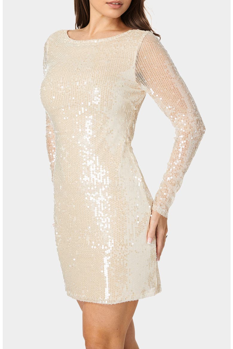 Long Sleeve Sequin Minidress, Alternate, color, SHELL