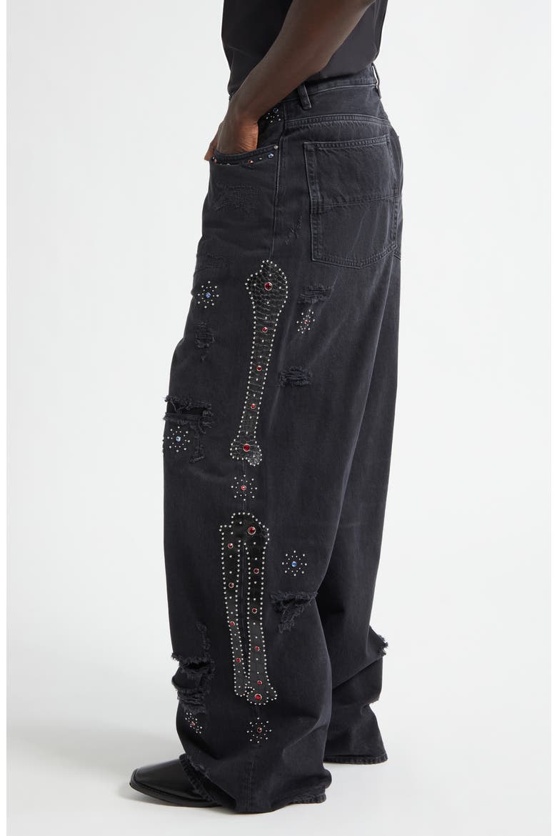 Bones Studded Rip & Repair Baggy Jeans, Alternate, color, VINTAGE BLACK