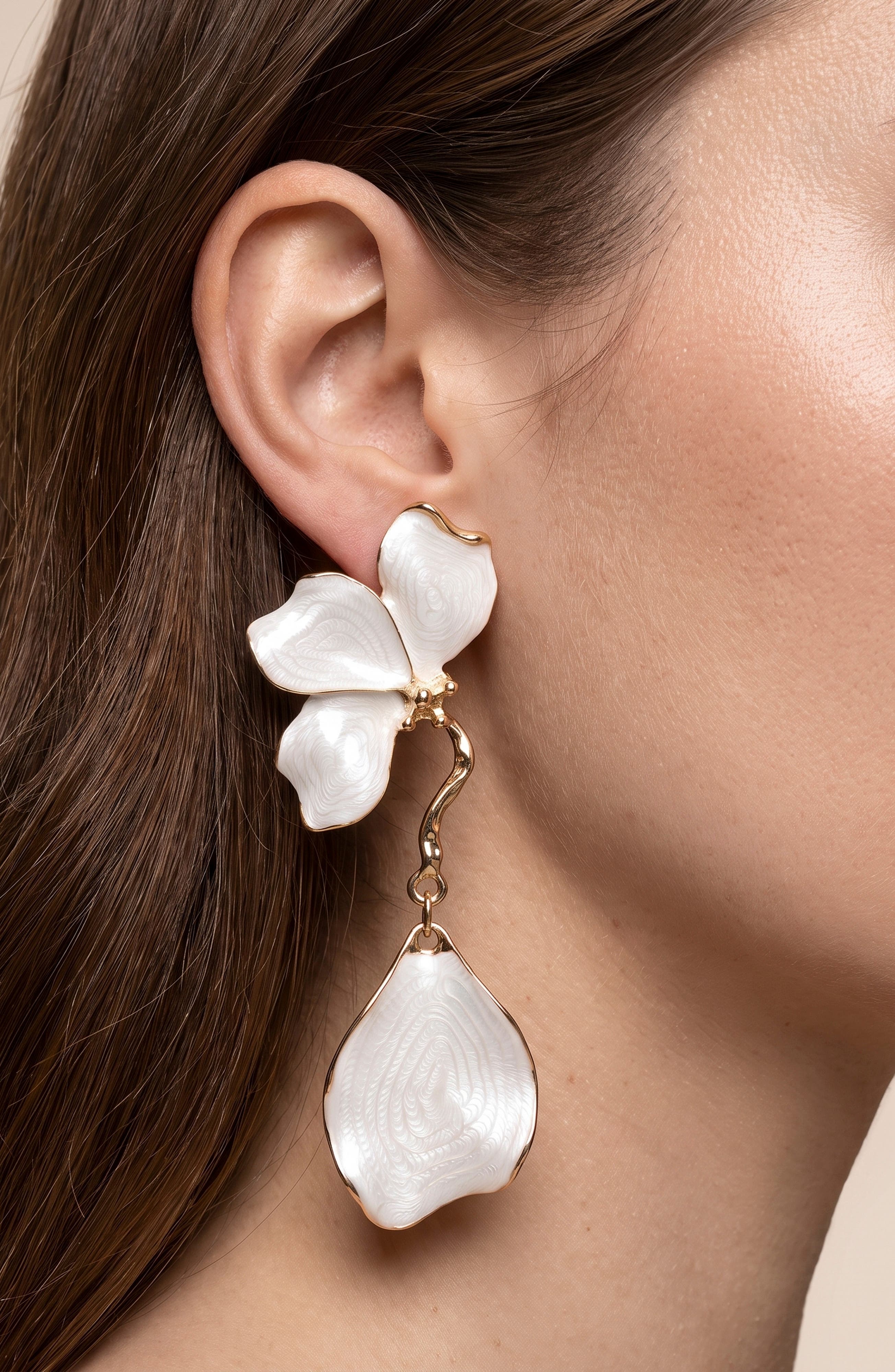 Enamel Floral Petal Drop Earrings