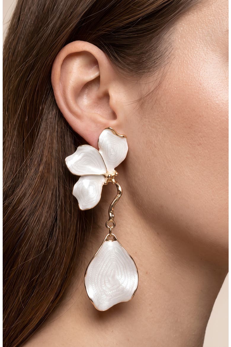 Enamel Floral Petal Drop Earrings, Main, color, WHITE/ GOLD
