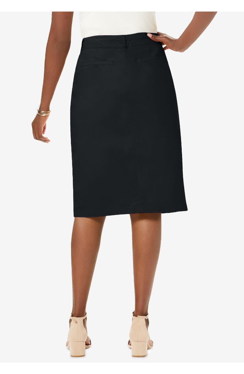 Jessica London Stretch Cotton Chino Skirt, Alternate, color, Black
