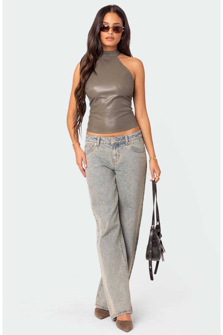 Sienna Faux Leather Halter Top, Alternate, color, GRAY