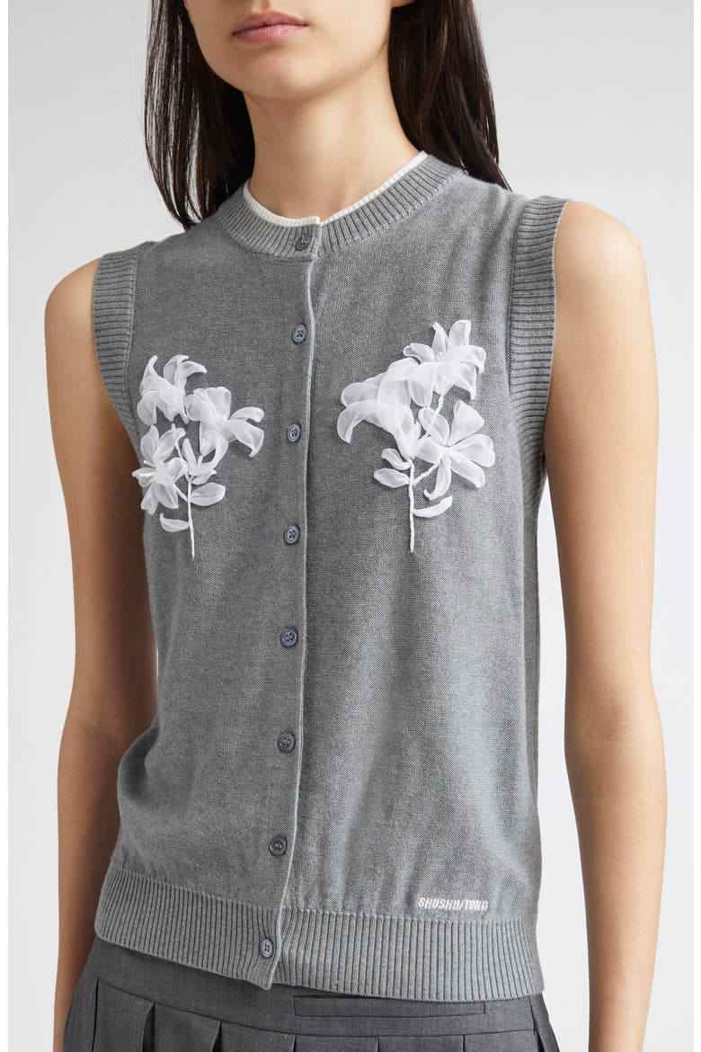 Floral Appliqué Silk & Cashmere Cardigan, Alternate, color, GREY