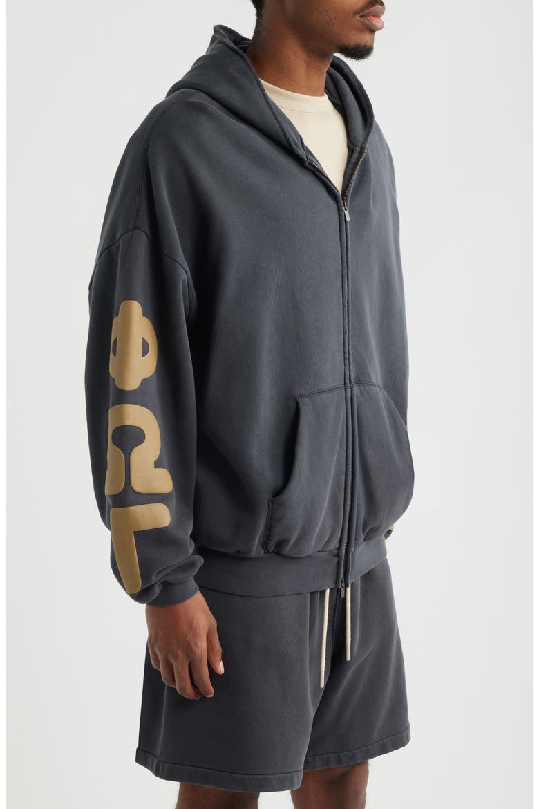 90s Graphic Washed Zip Front Cotton Hoodie, Alternate, color, WASHED IRON GREY