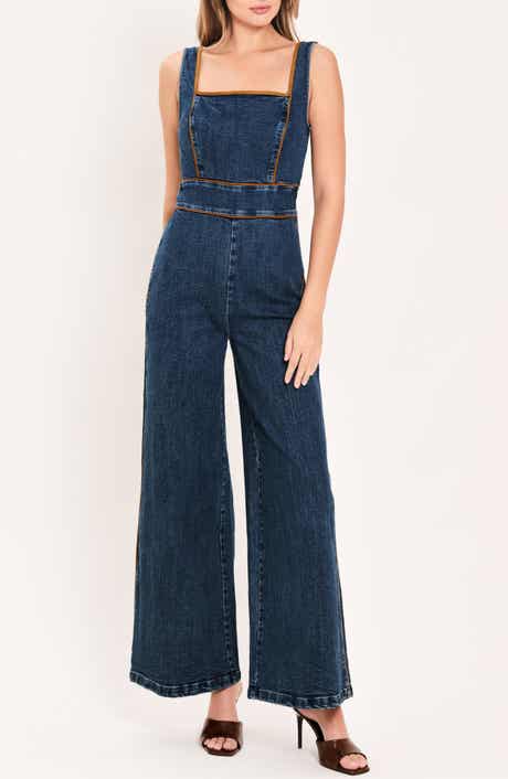 Square Neck Sleeveless Denim Jumpsuit