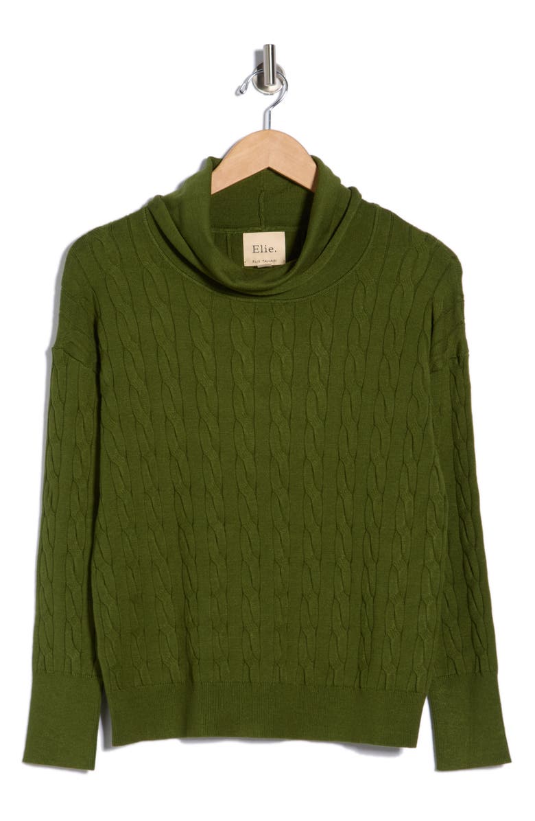 ELIE ELIE TAHARI Cable Stitch Turtleneck Sweater, Alternate, color, Olive Moss Green