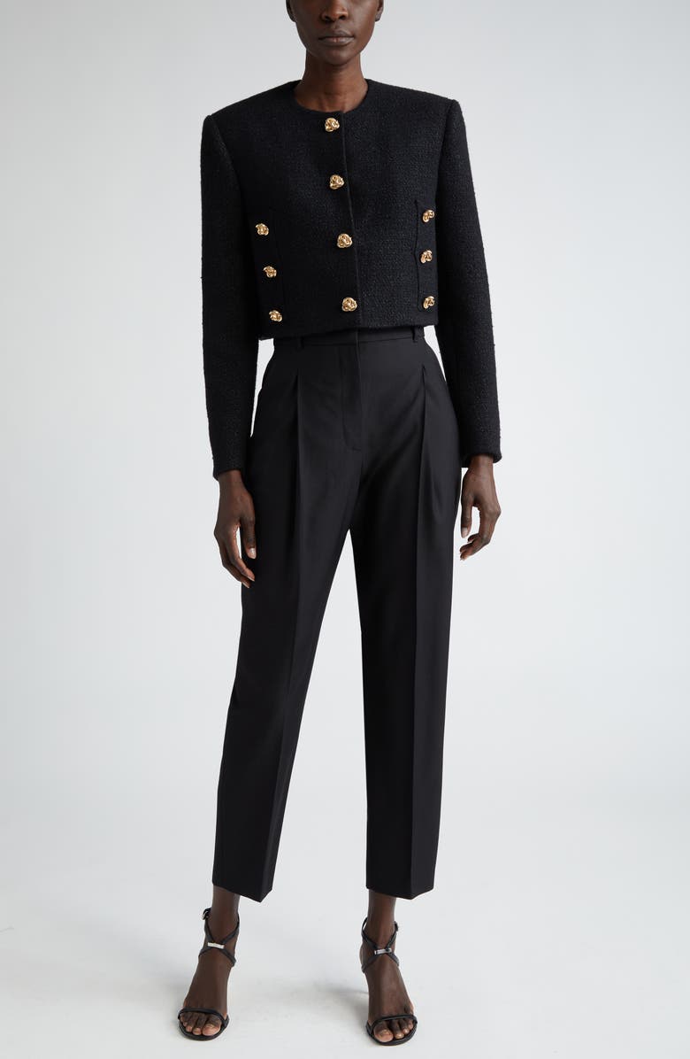 McQueen Pleated Slim Peg Wool Ankle Trousers, Alternate, color, 