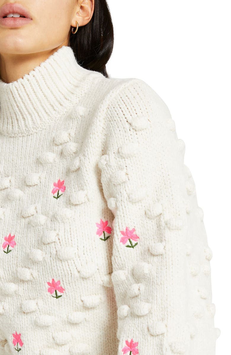River Island Flower Embroidered Pompom Sweater, Alternate, color, 