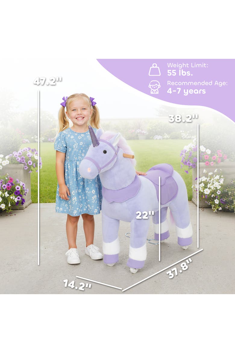 Ride on Unicorn Toy for Kids Plush Baby Rocking Horse Mechanical Walking Animal with Wheels No Batteries Required, Alternate, color, Blue