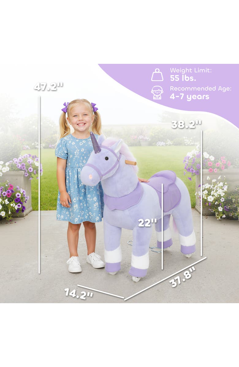 Qaba Ride on Unicorn Toy for Kids Plush Baby Rocking Horse Mechanical Walking Animal with Wheels No Batteries Required, Alternate, color, Blue