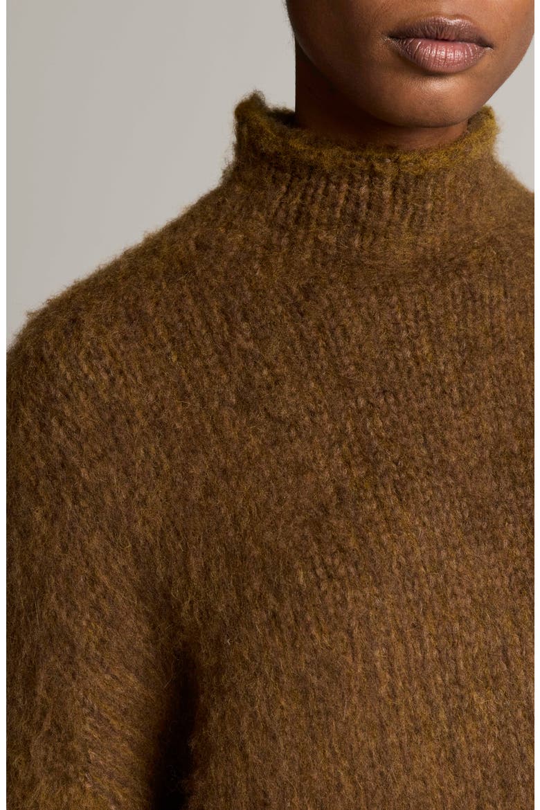 Oversize Brushed Turtleneck Wool & Cotton Sweater, Alternate, color, MOSS OCHRE
