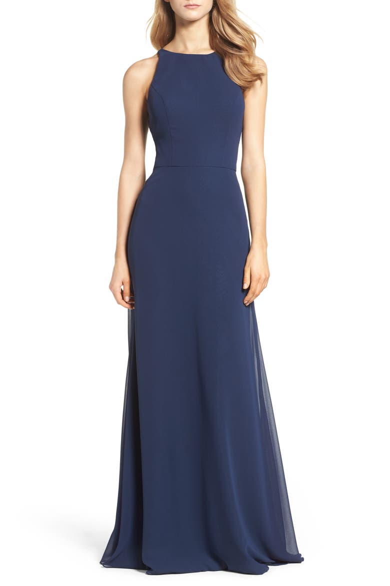 Crewneck Chiffon Gown, Main, color, INDIGO