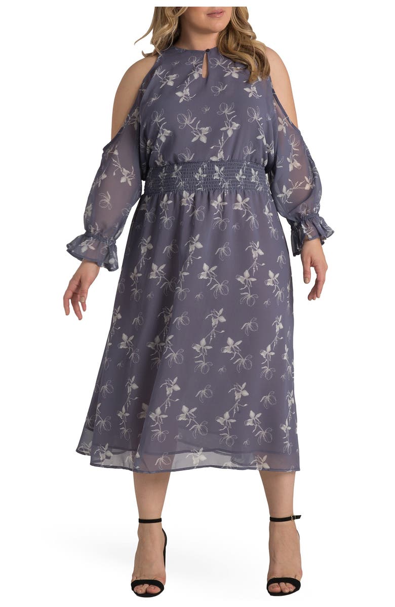 Standards & Practices Grace Floral Cold Shoulder Keyhole Midi Dress, Main, color,