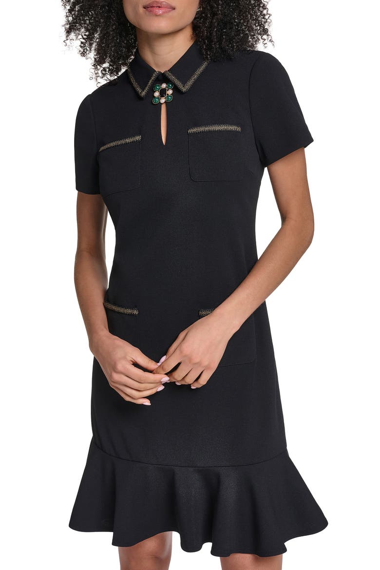 Scuba Crepe Ruffle Sheath Dress, Alternate, color, BLACK