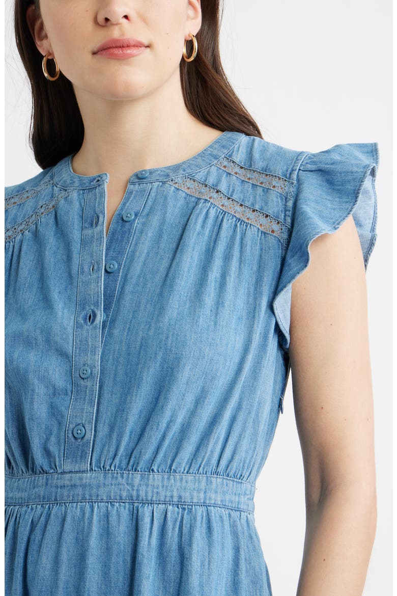 Flutter Sleeve Chambray Dress, Alternate, color, MEDIUM WASH