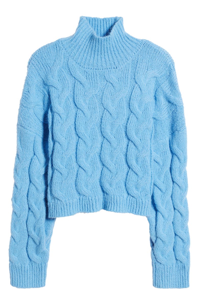 Topshop Turtleneck Crop Cable Sweater, Alternate, color, 