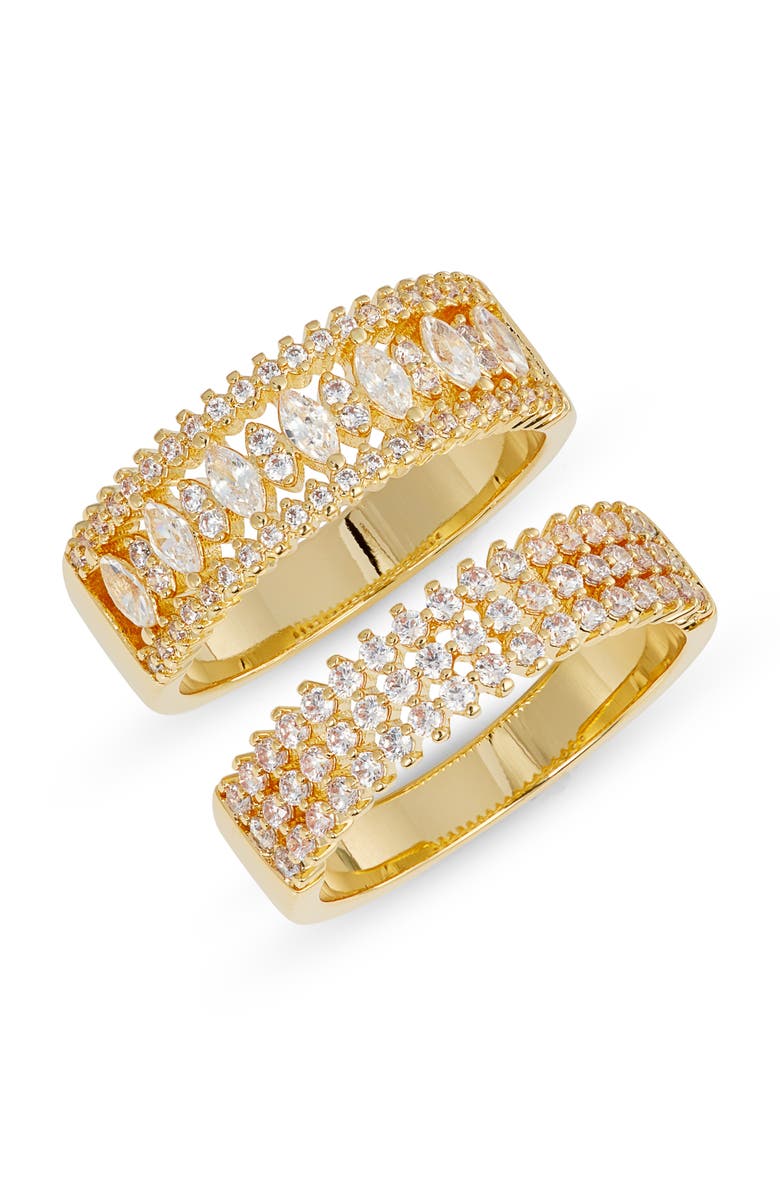 Nordstrom Set of 2 Cubic Zirconia Band Rings, Main, color, Clear- Gold