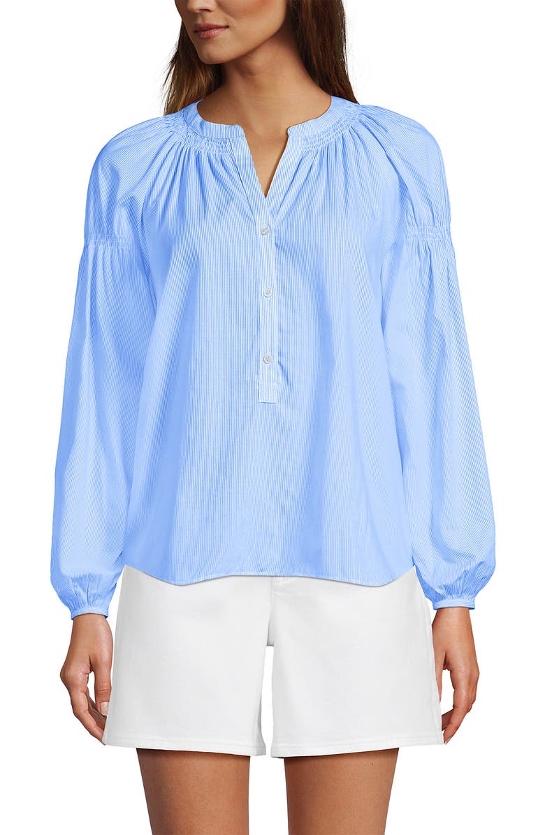 Lands' End Cotton Voile Long Sleeve Raglan Smocked Top, Alternate, color, 