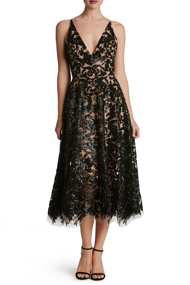 Blair Embellished Fit & Flare Cocktail Dress, Main, color, BLACK/ NUDE