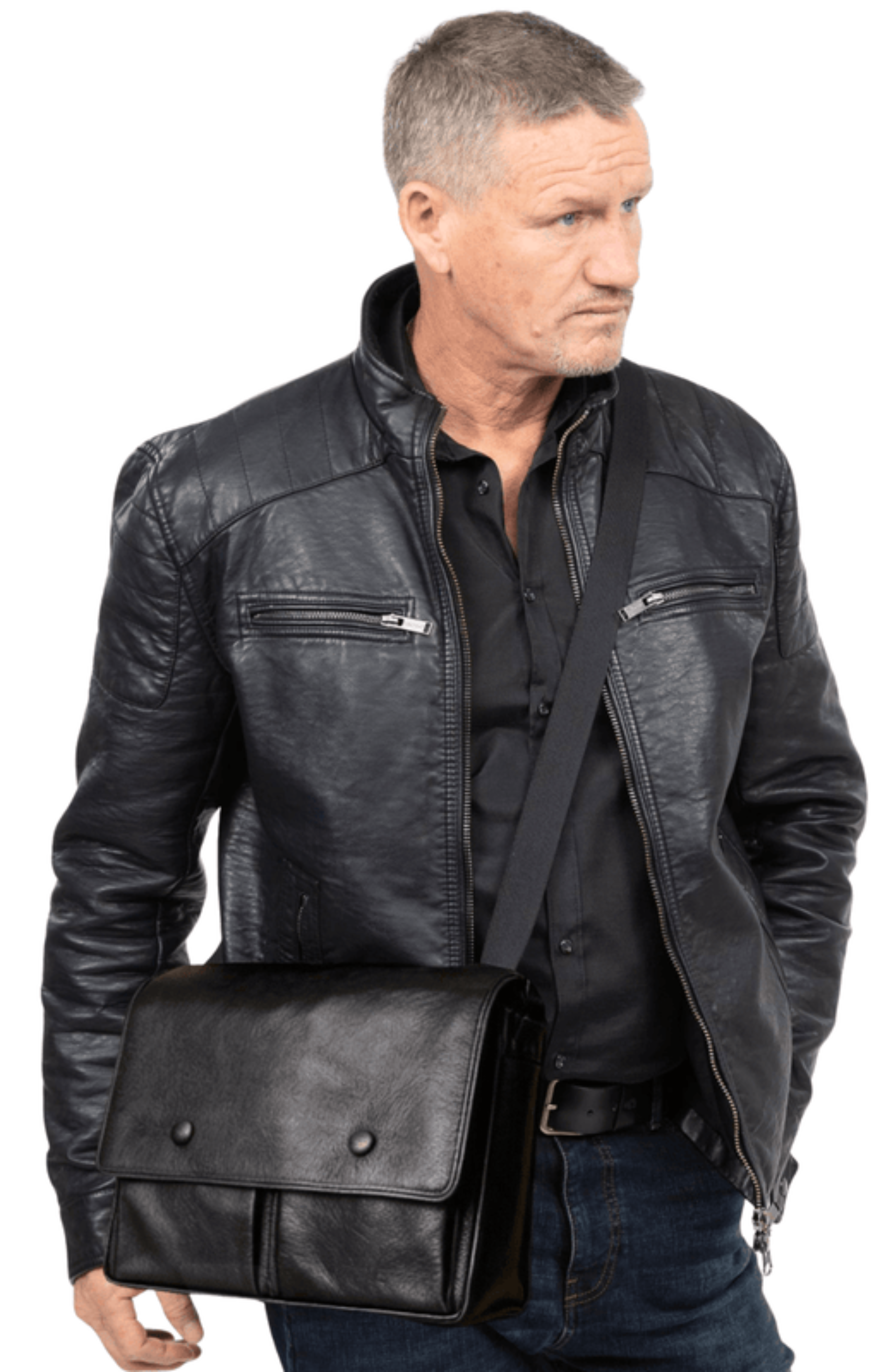 Deux Mains Leather Messenger Bag, Alternate, color, Black