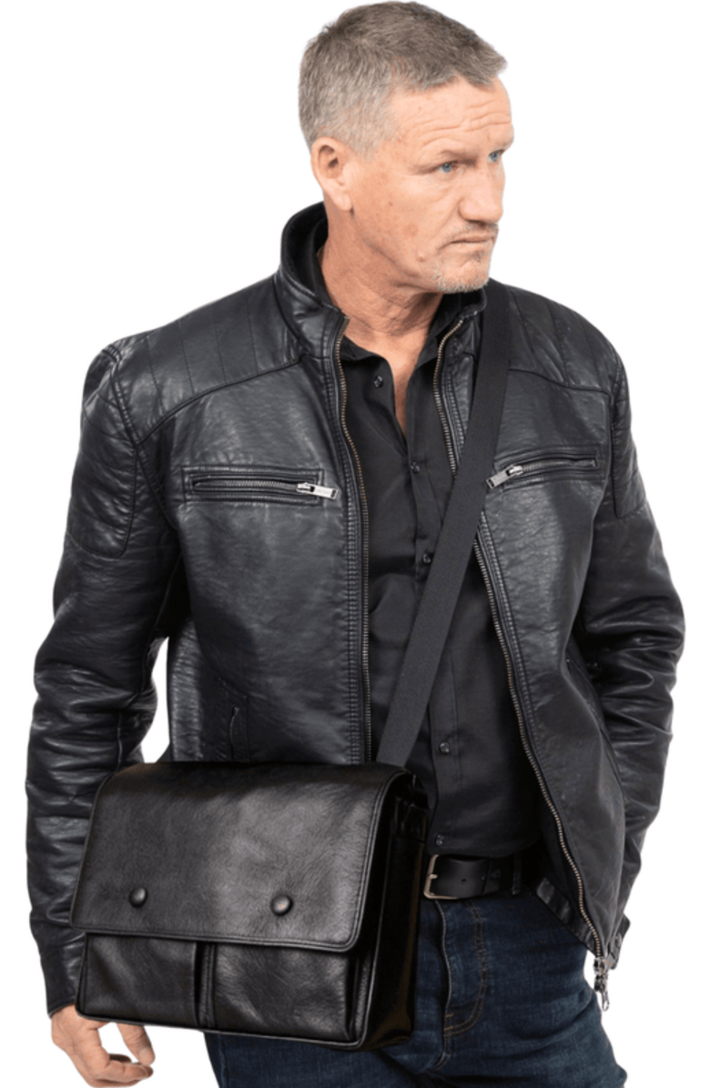Deux Mains Leather Messenger Bag, Alternate, color, Black