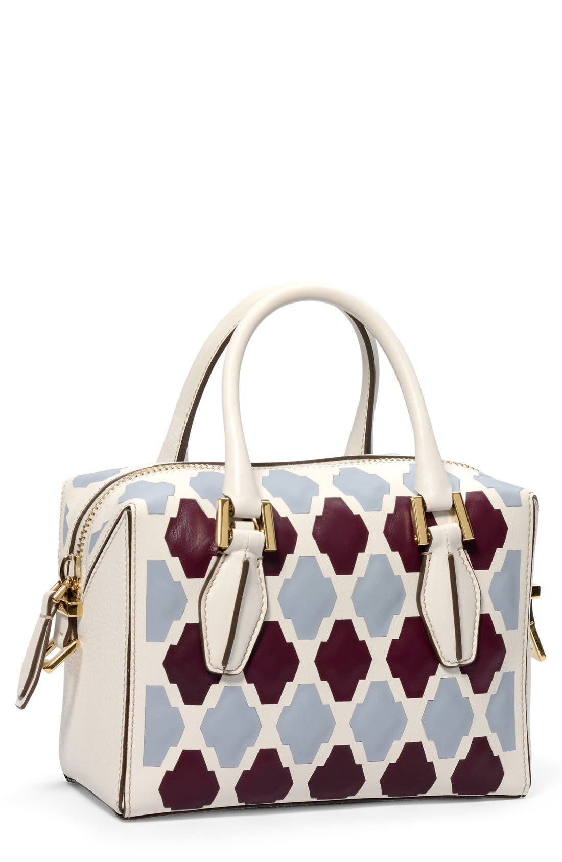 'Mini D-Cube - Bauletto' Bowler Bag, Main, color, WHITE/ SOFT BLUE/ BURGUNDY