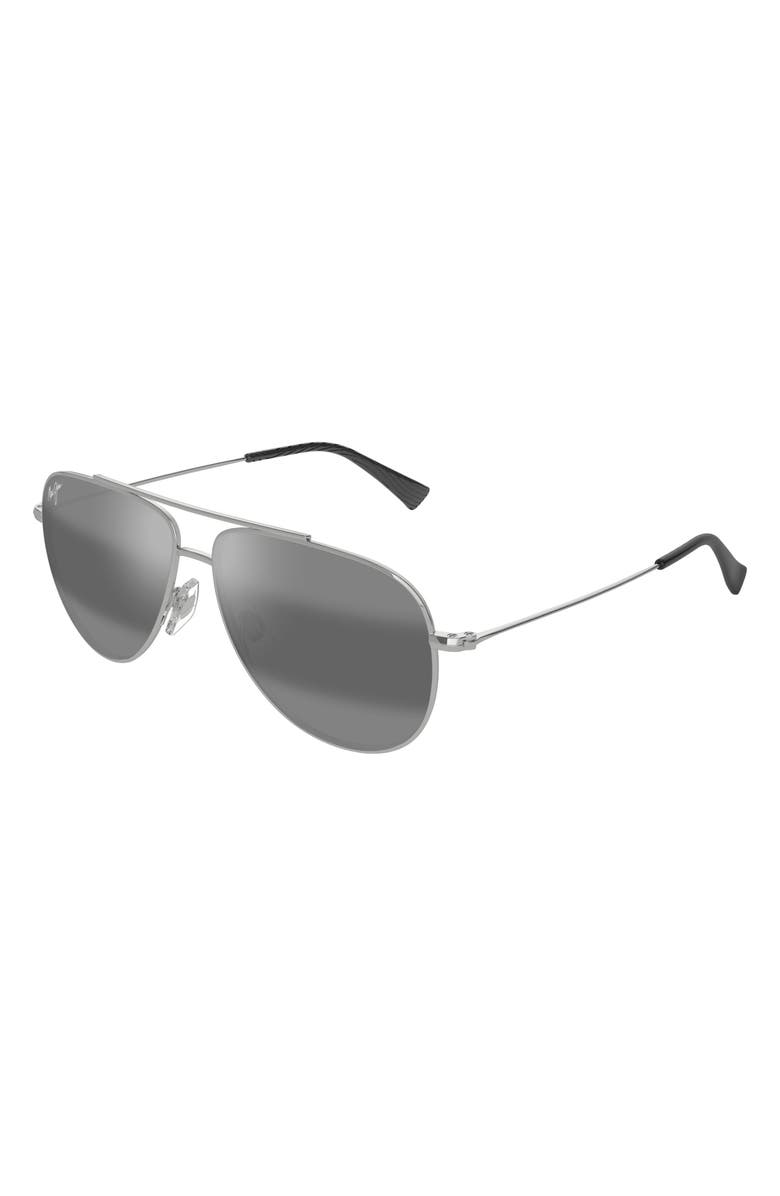 Maui Jim Hauloli XS 56mm Polarized Aviator Sunglasses, Alternate, color, Silver