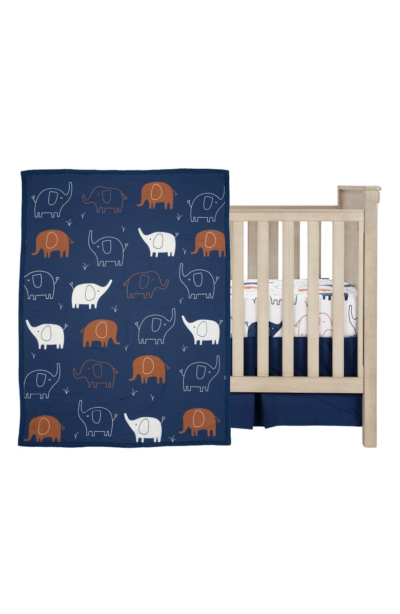 Lambs & Ivy Playful Elephant Cotton 3-Piece Baby Crib Bedding Set, Main, color, Blue
