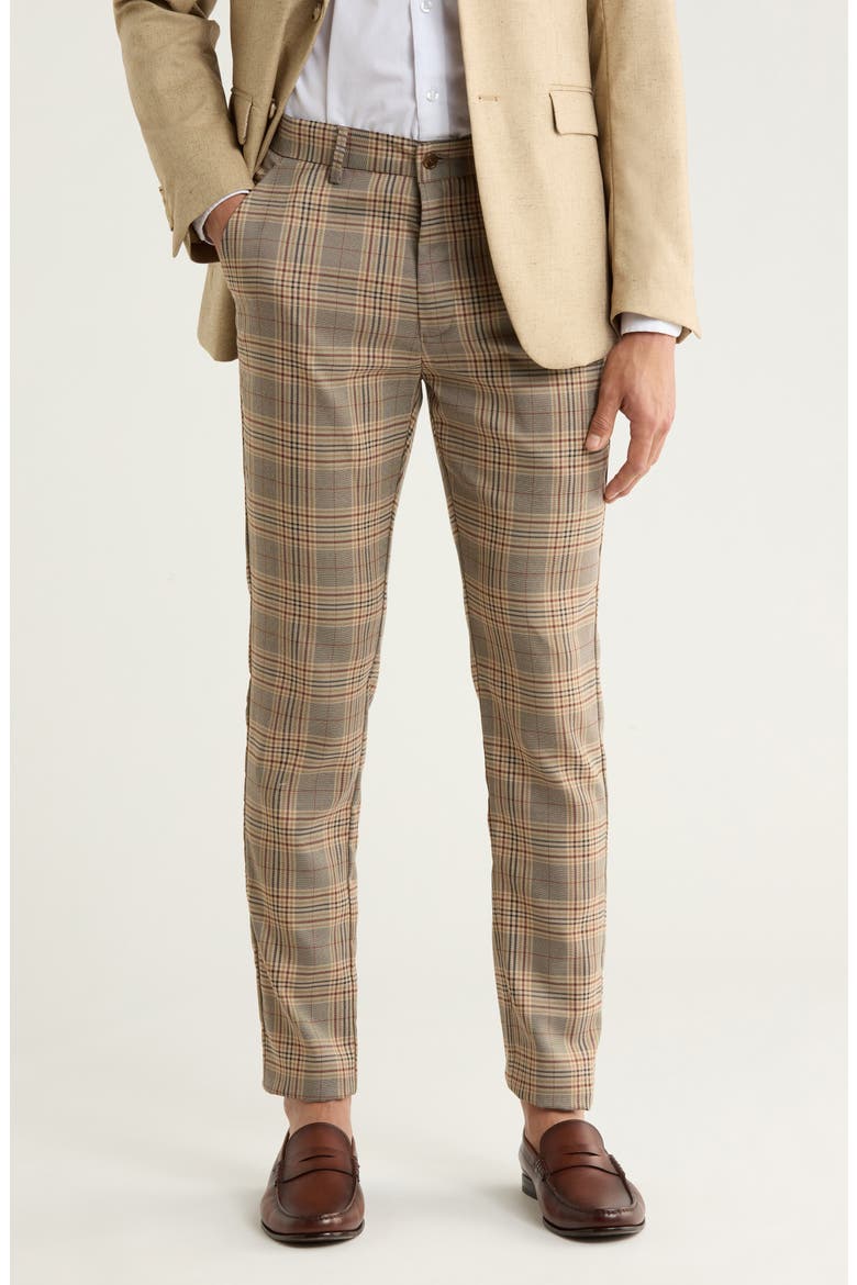 Plaid Straight Leg Trousers, Main, color, BEIGE