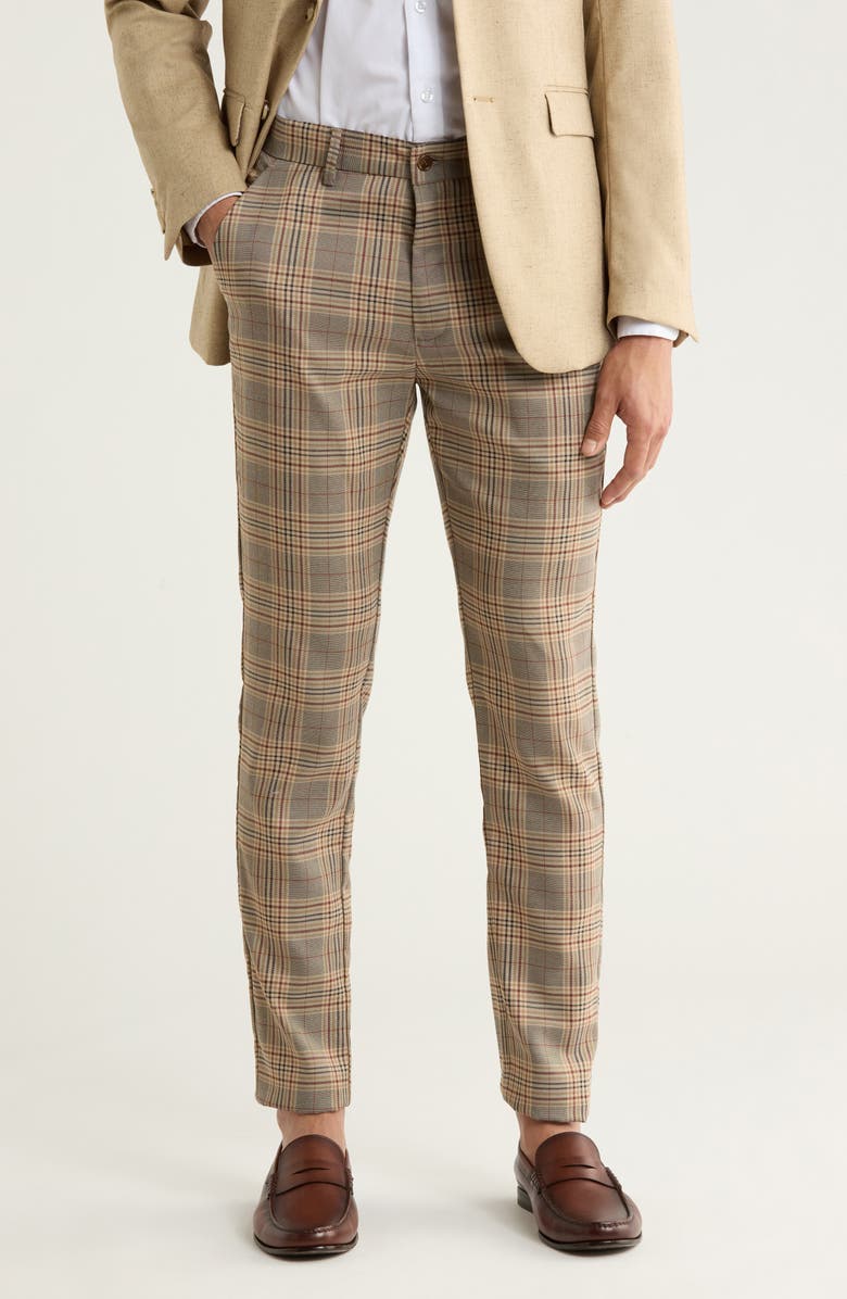 T.R. PREMIUM Plaid Straight Leg Trousers, Main, color, Beige