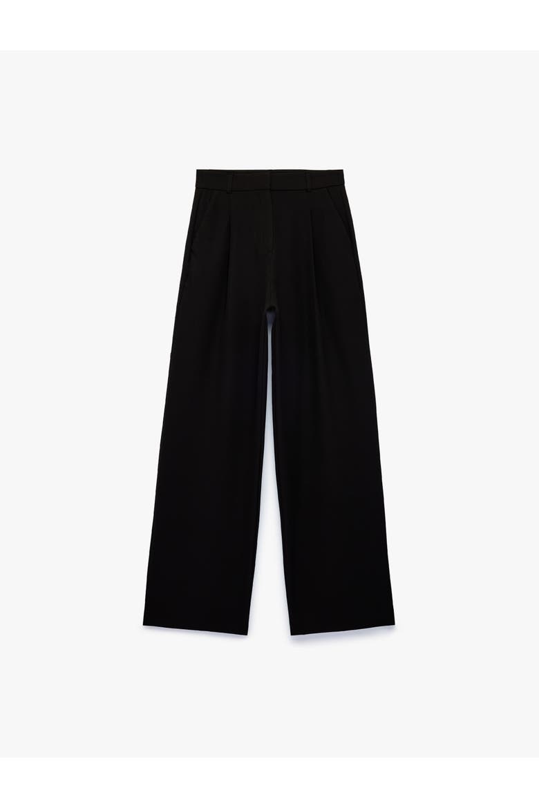 High Rise Tailored Wide Leg Trousers With Pleat, Alternate, color, BLACK