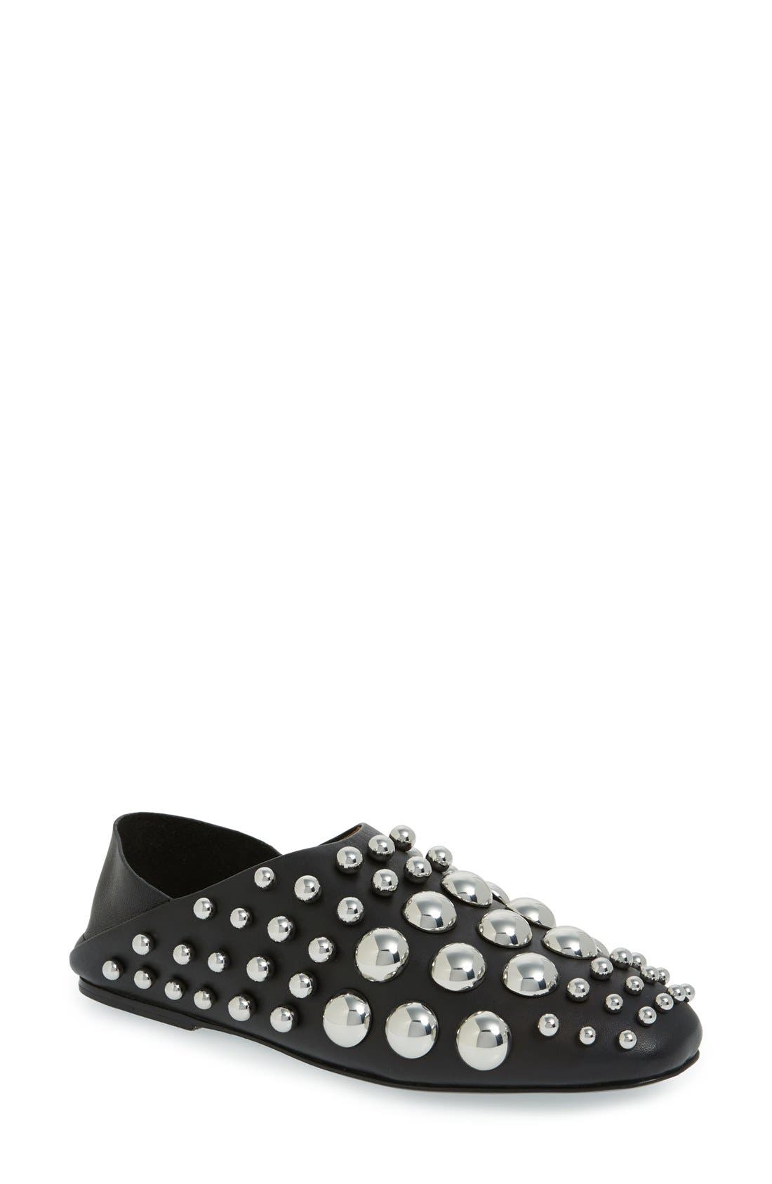 Edie Studded Flat, Main, color, BLACK