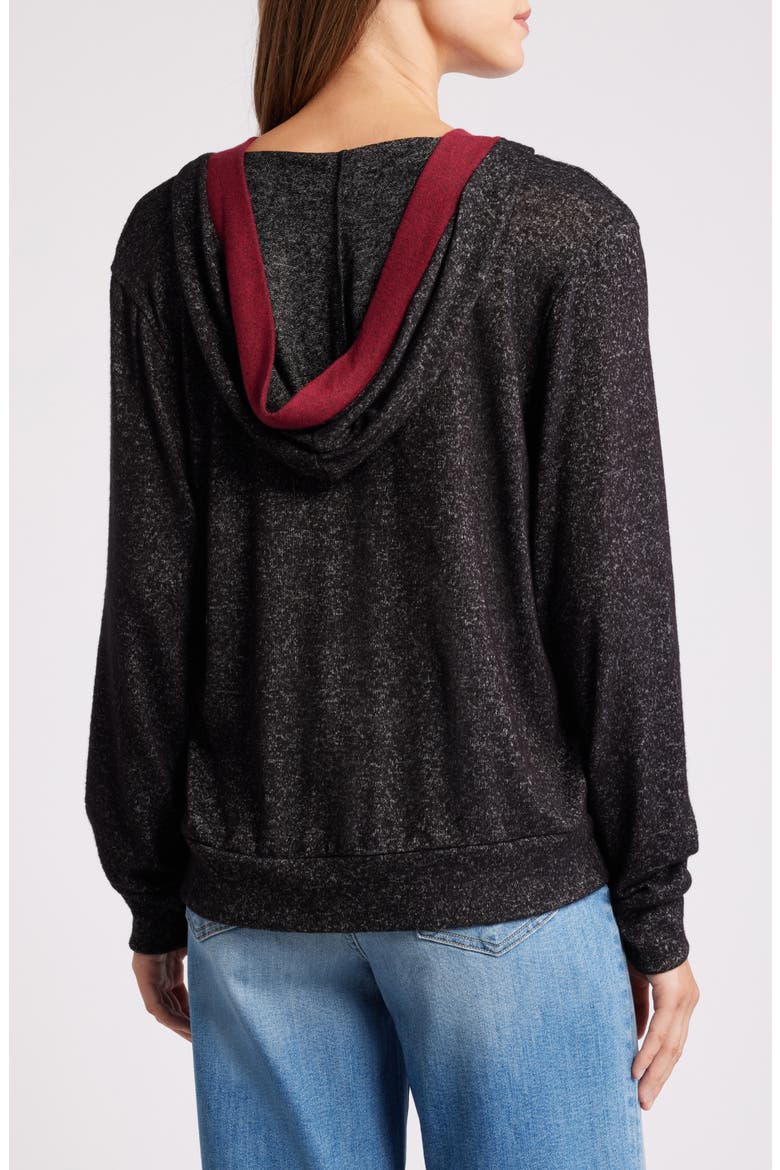 Hooded V-Neck Pullover, Alternate, color, BLACK/ BURGUNDY