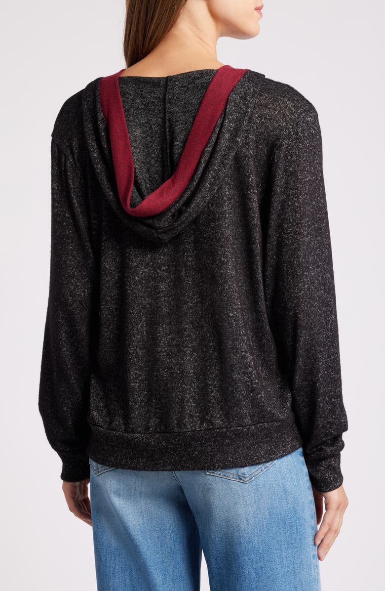 Loveappella Hooded V-Neck Pullover, Alternate, color, Black/ Burgundy