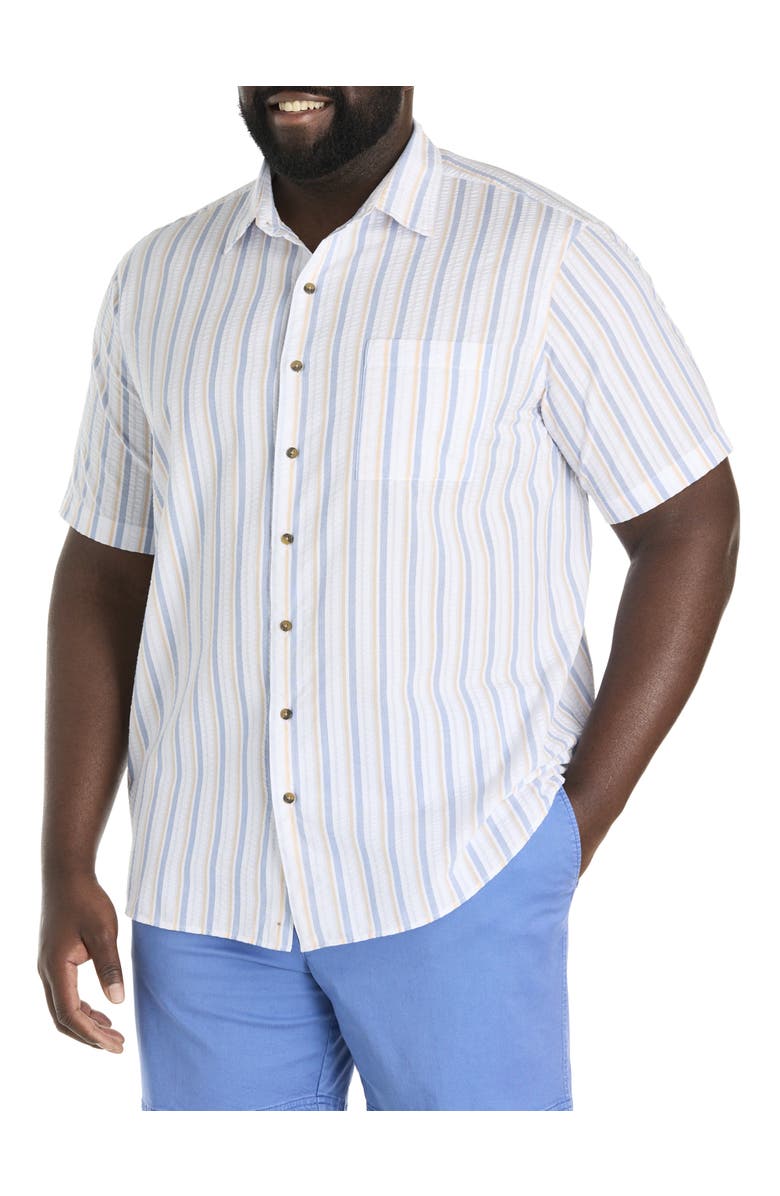 Oak Hill by DXL Big & Tall Seersucker Double Stripe Sport Shirt, Main, color, White Multi