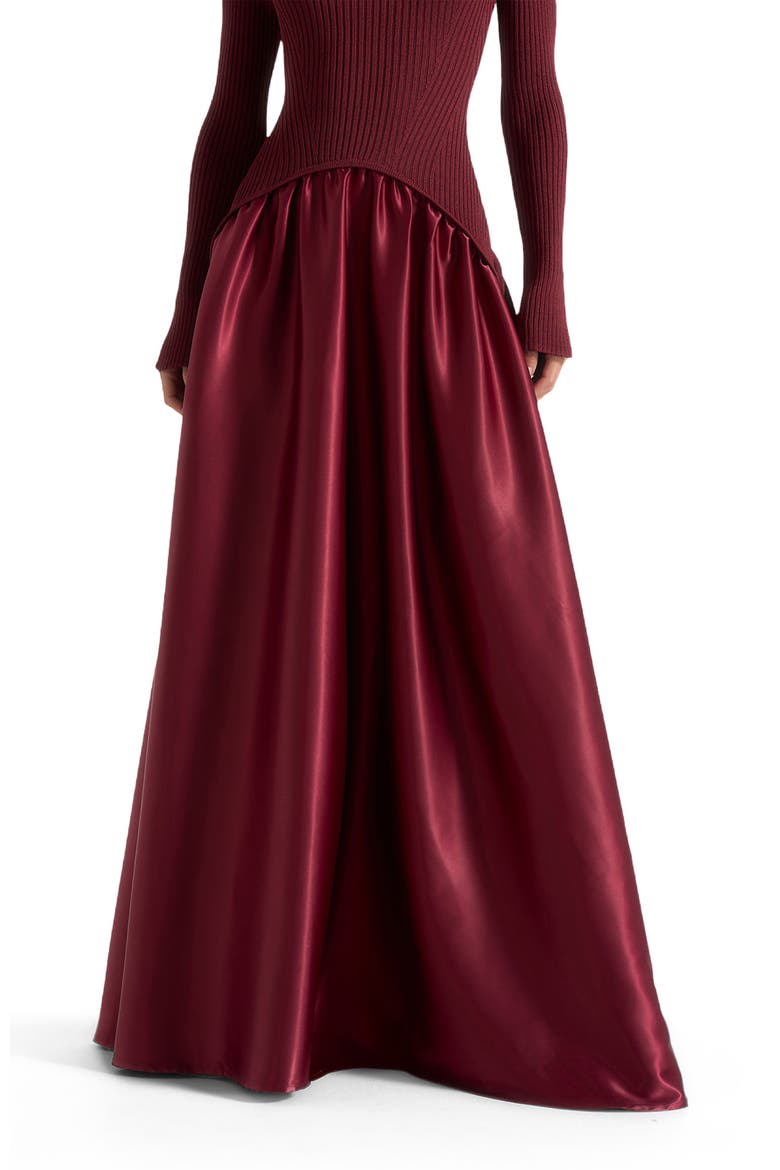 Adeline Knit & Satin Curved Hem Maxi Dress, Alternate, color, Wine Red