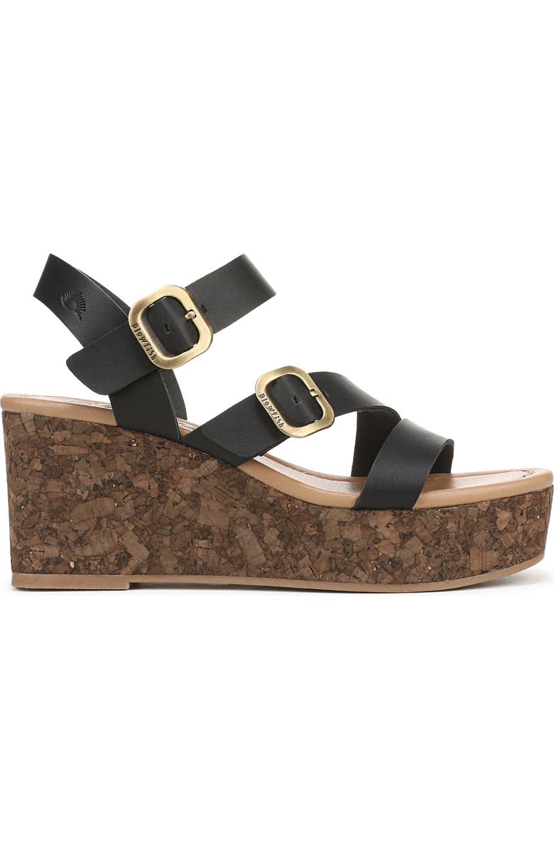 Blowfish Malibu Ali Buckled Wedge Sandal, Alternate, color, Black Faux Leather