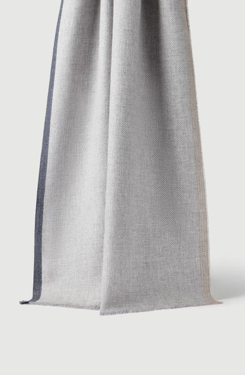 Wool and cashmere diagonal scarf with striped edge