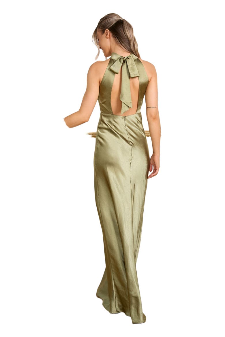 Halter Neck Satin Bridesmaid Dress, Alternate, color, Moss Green