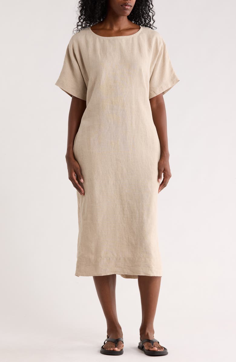 Eileen Fisher Jewel Neck Linen Dress, Main, color, Undyed Natural