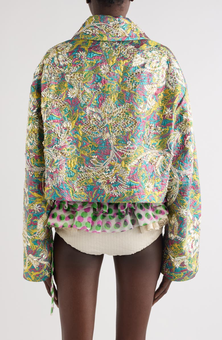 Dries Van Noten Rosea Floral Jacquard Lamé Crop Jacket, Alternate, color, Lemon