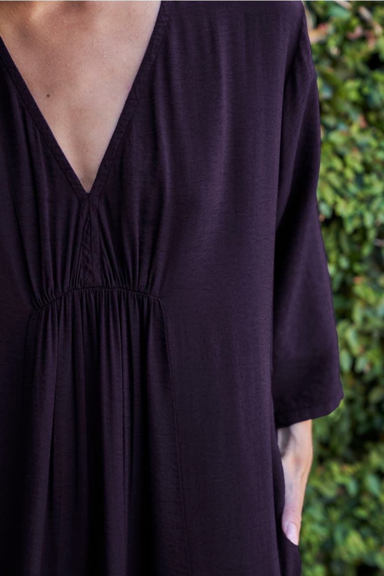 Cupro Rouched Front Caftan, Alternate, color, Aubergine