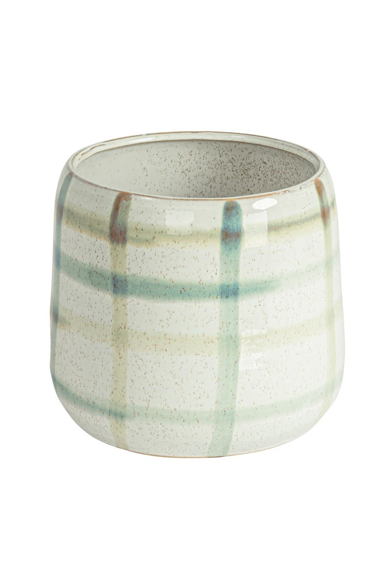 Storied Home Round Grid Pattern Stoneware Planter, Main, color, Green
