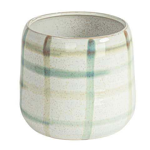 Round Grid Pattern Stoneware Planter