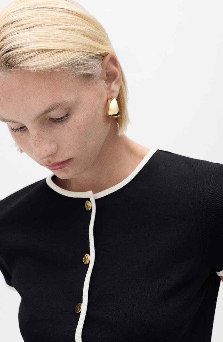 MANGO Contrast Trim Short Sleeve Cotton Cardigan, Alternate, color,