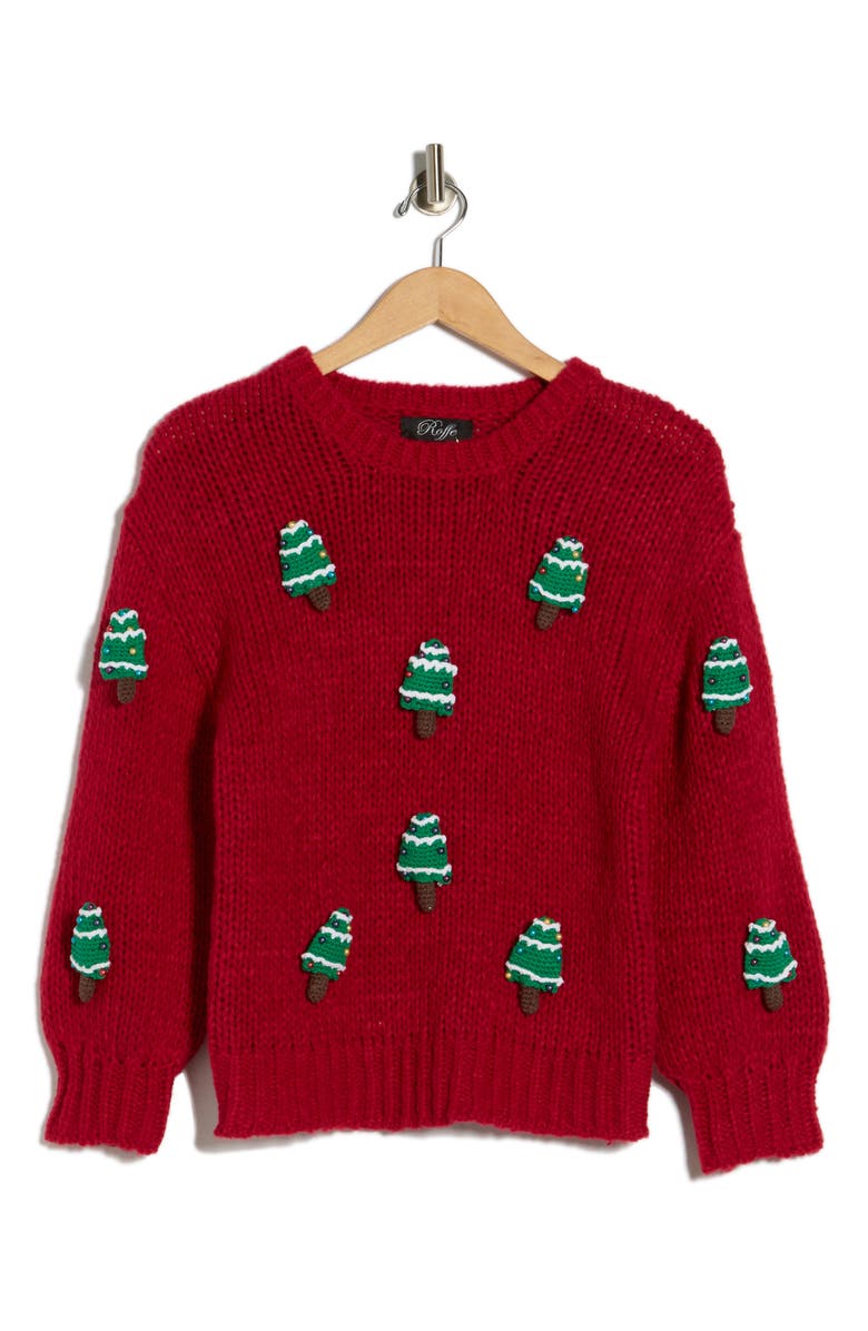 Roffe Accessories Embroidered Christmas Tree Sweater, Alternate, color, Red