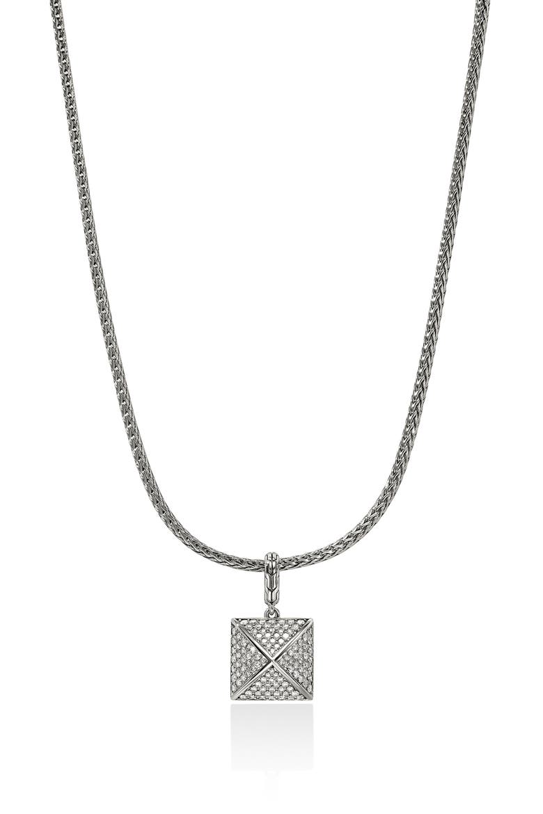 Icon Stud Pendant Necklace, Sterling Silver, Diamonds, Main, color, SILVER
