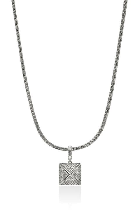 Icon Stud Pendant Necklace, Sterling Silver, Diamonds